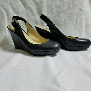 Slingback closed toe wedge